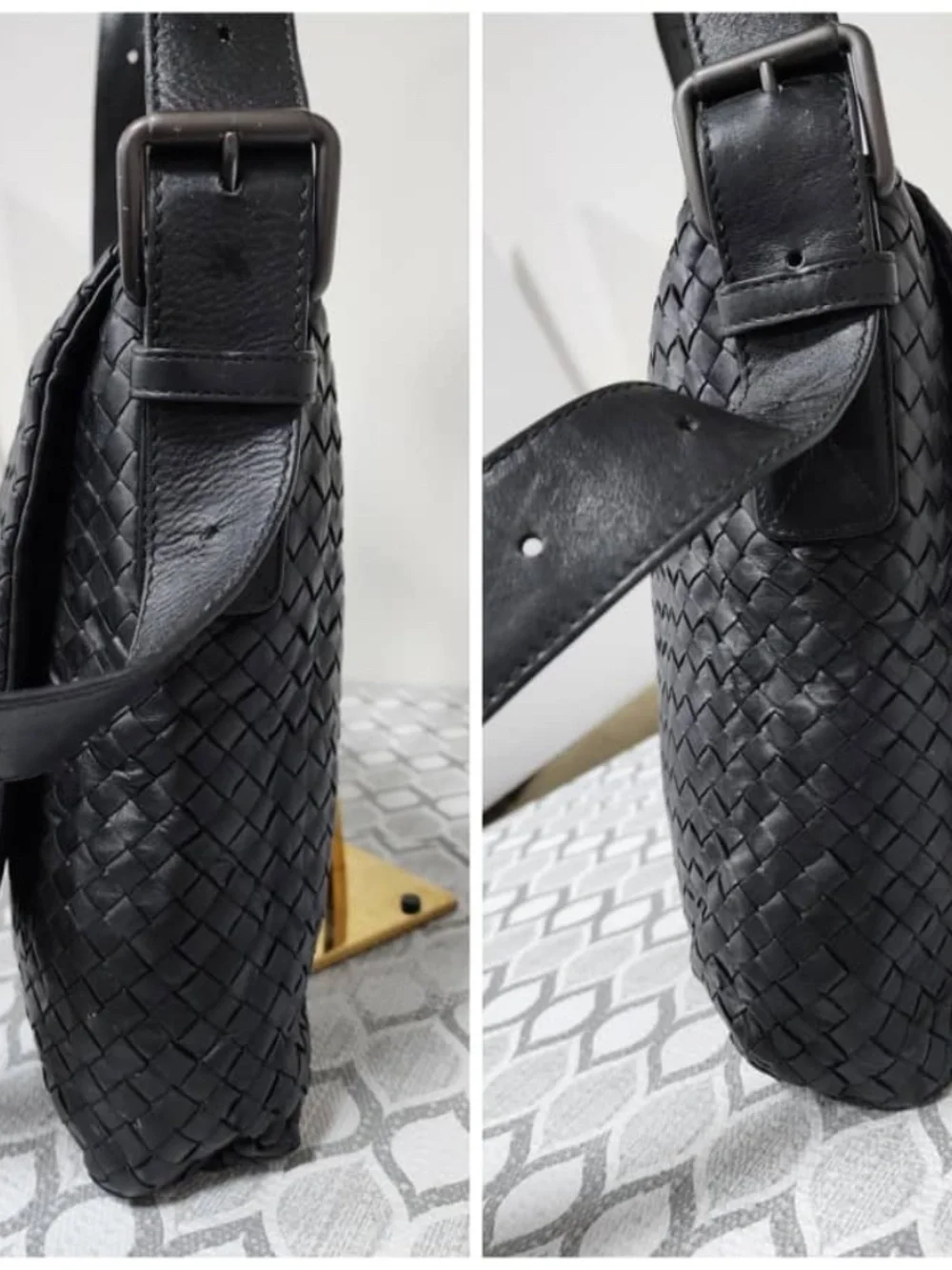 Authentic BOTTEGA VENETA Nappa Intrecciato Messenger Bag Black